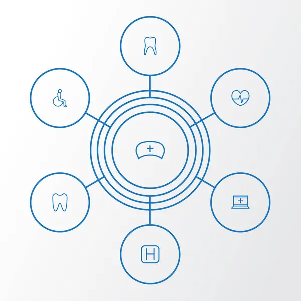 Uyuşturucu anahat simgelerini belirlemek. Kalp atışı, diş, cihazları ve diğer öğeleri koleksiyonu. Ayrıca işareti, araçlar, diş gibi simgeler içerir.