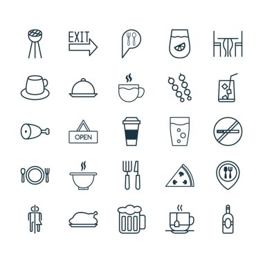 Restoran Icons Set. Meşrubat, çay, Stop duman ve diğer öğeleri koleksiyonu. Ayrıca çay gibi simgeler içerir içki, yemek.