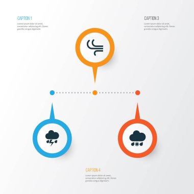 İklim Icons Set. Islak, esinti, Flash ve diğer öğeleri koleksiyonu. Ayrıca kar, rüzgâr, bulut gibi simgeler içerir.