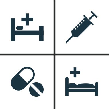 Antibiyotik Icons Set. Polikliniği, Peck, hap ve diğer öğeleri koleksiyonu. Ayrıca bakım, kapsül, Stings gibi simgeler içerir.