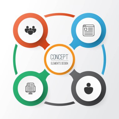 Internet simgeler kümesi. Web sayfası, insan, Blog sayfası ve diğer öğeleri koleksiyonu. Ayrıca takım, rapor, sayfa gibi simgeler içerir.