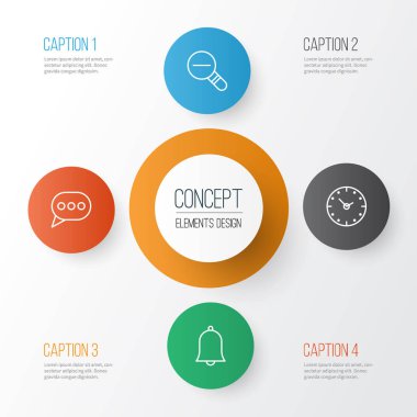 Ağ Icons Set. Koleksiyon zaman, uyarı, Zoom Out ve diğer öğeler. Ayrıca dışarı Zoom, Alarm, gibi simgeler içerir.