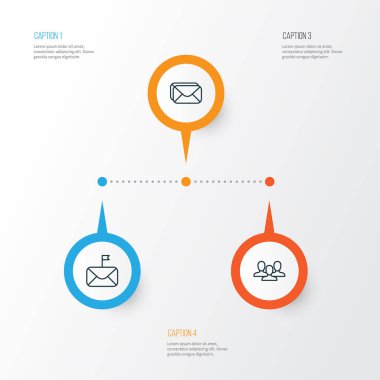 Sosyal simgeler kümesi. Posta kutusu, birlik, önemli ve diğer öğeleri koleksiyonu. Sosyal, grup, Mail gibi semboller de içerir.