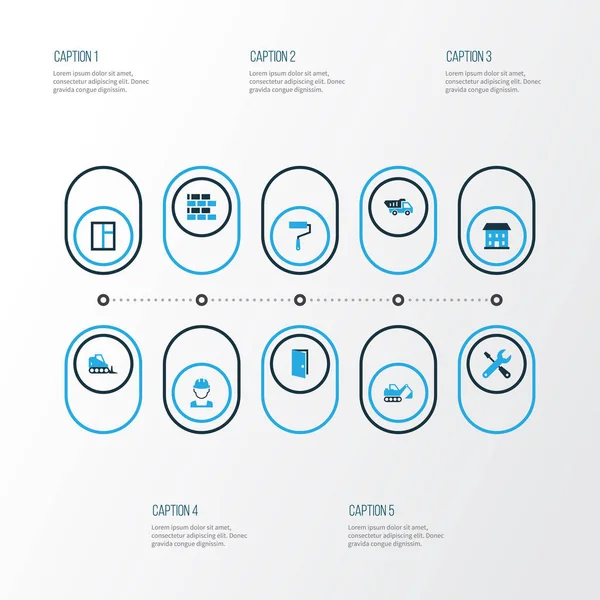 Renkli simgeler binada. Aç, boya silindiri, işçi ve diğer öğeleri koleksiyonu. Ayrıca gibi Pass, araçlar, kanatlı pencereler için simgeler içerir.