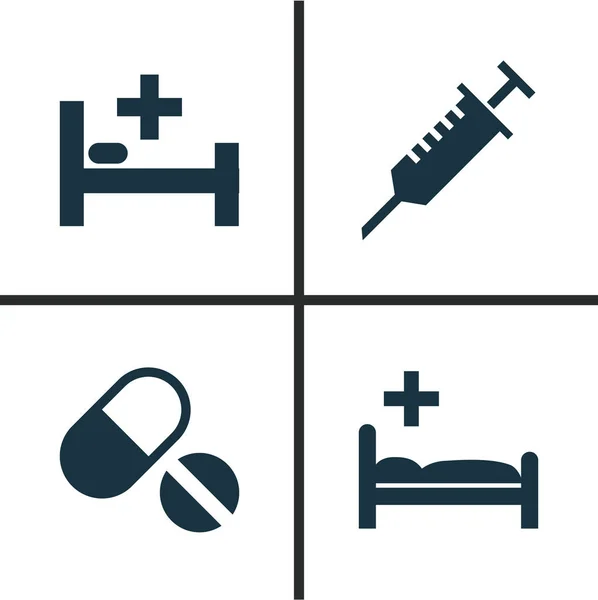 Antibiotikum ikonok beállítása. Poliklinika, Peck, tablettákat és más elemek gyűjteménye. Magában foglalja a szimbólumok-ellátáshoz, kapszula, csípések. — Stock Vector