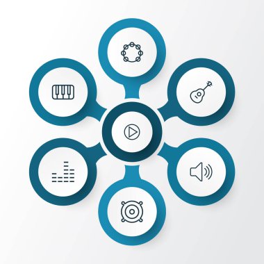 Ses anahat simgelerini belirlemek. Hatip, ekolayzer, Timbrel ve diğer öğeleri koleksiyonu. Ayrıca daire, Timbrel, enstrüman gibi simgeler içerir.