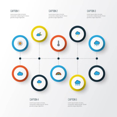 İklim renkli anahat simgelerini belirlemek. Kar yağışı, toplama Twilight, yağmura ve diğer öğeleri. Ayrıca güneş gibi simgeler, güneş ışığı, Twilight içerir.