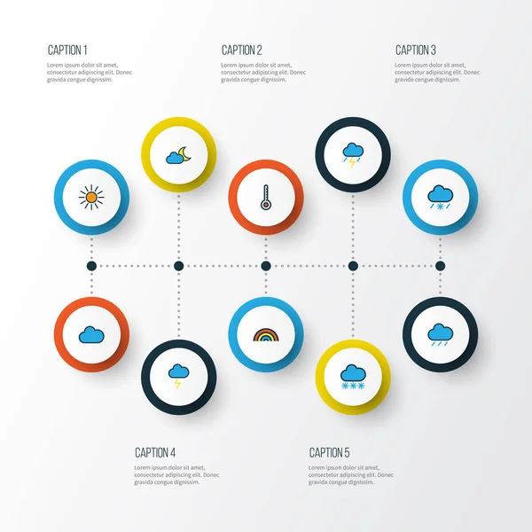 İklim renkli anahat simgelerini belirlemek. Kar yağışı, toplama Twilight, yağmura ve diğer öğeleri. Ayrıca güneş gibi simgeler, güneş ışığı, Twilight içerir.