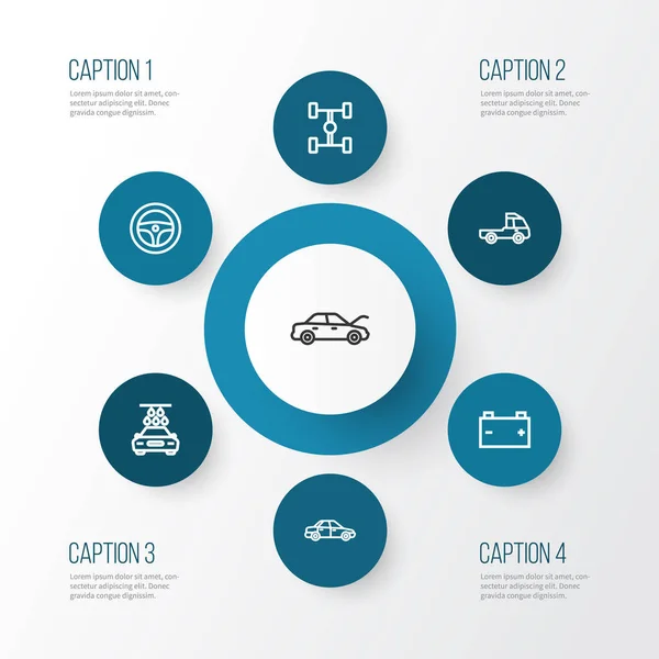 Otomatik anahat simgelerini belirlemek. Çamaşır, dümen, kaporta ve diğer öğeleri koleksiyonu. Ayrıca tekerlekli, Sedan, düzeni gibi simgeler içerir.