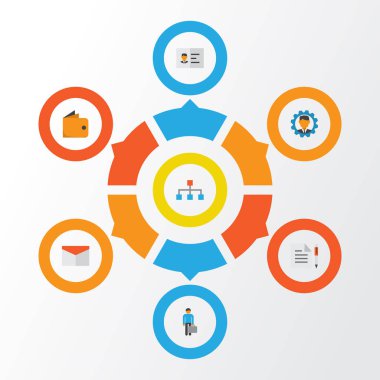 İş düz simgeler kümesi. Sözleşme, hiyerarşi, zarf ve diğer öğeleri koleksiyonu. Ayrıca adam, kartı, Yöneticisi gibi simgeler içerir.