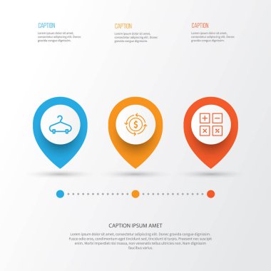 E-ticaret Icons Set. Hesaplama aracı, finans, Peg ve diğer öğeleri koleksiyonu. Para, Döviz, hesaplamak gibi semboller de içerir.