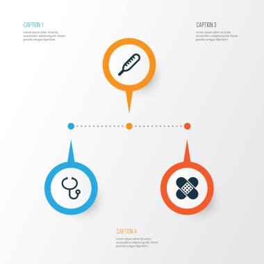 Tıp Icons Set. Bandaj, inceleme, ağrısı öğeleri koleksiyonu. Ayrıca ağrısı, yardım, gözden geçirme gibi simgeler içerir.