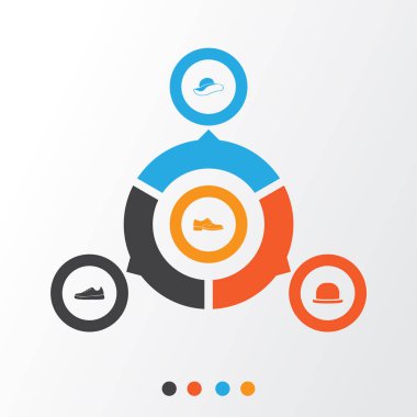 Giysi simgeler kümesi. Panama, zerafet, spor ayakkabıları ve diğer öğeleri koleksiyonu. Ayrıca şapka, Ayakkabı, spor ayakkabı gibi simgeler içerir.