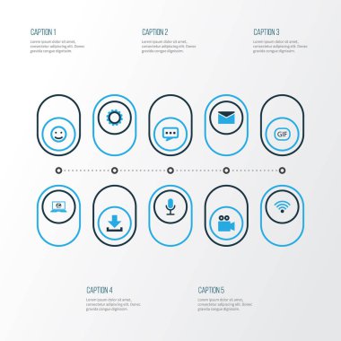 Sosyal renkli simgeler kümesi. Download, gülümseme, Wifi ve diğer öğeleri koleksiyonu. Gibi sosyal, ayar, indirmek semboller de içerir.