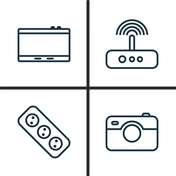 Gadget Icons Set. Collection Of Switch, Photo Apparatus, Extension Cord And Other Elements. Also Includes Symbols Such As Camera, Cord, Apparatus. — Stock Vector