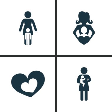 Anneler günü simgesi tasarım konsepti. Dadı, şekil ve ilişkiler 4 gibi öğeleri kümesi. Ruh, yeni doğan ve kalp için güzel sembolleri.