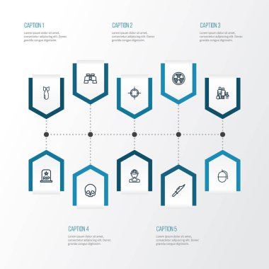 Savaş anahat simgelerini belirlemek. Bomba, kesici, kaçak ve diğer öğeleri koleksiyonu. Ayrıca keskin nişancı, bomba, mülteci gibi simgeler içerir.