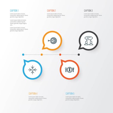 İş İkonları/Simgeleri ayarlayın. Akşam yemeği, iş amacı, ok ve diğer öğeleri koleksiyonu. Ayrıca Chat, iletişim, öğle gibi simgeler içerir.