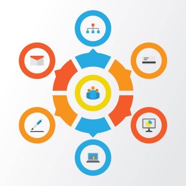 Ticaret düz simgeler kümesi. Ödeme, hiyerarşi, grup ve diğer öğeleri koleksiyonu. Ayrıca, kalem, ödeme, takım gibi simgeler içerir.