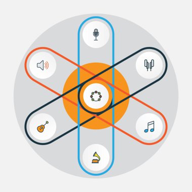 Ses renkli anahat simgelerini belirlemek. Birim, dizeleri, kulaklık ve diğer öğeleri koleksiyonu. Ayrıca müzik, hacim, vinil gibi simgeler içerir.