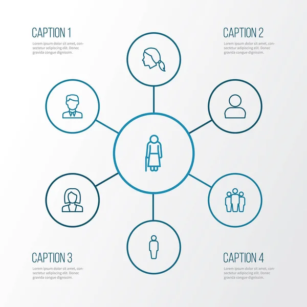 Person disposition ikoner Set. Samling av arbetare, profil, huvud och andra element. Innehåller också symboler som människa, affärsman, Company. — Stock vektor