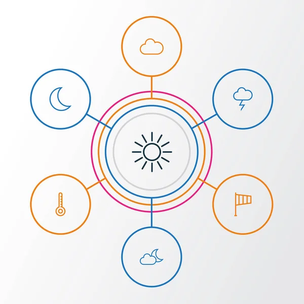 Hava anahat simgeler kümesi. Fırtınalı topluluğu, gece, güneş ve diğer öğeleri. Ayrıca güneş, gece kaçak içki gibi simgeler içerir.