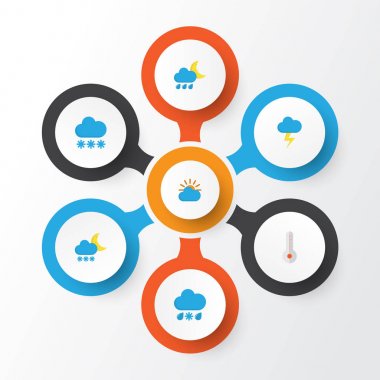 Hava düz simgeler kümesi. Drizzles, kar, doluya ve diğer öğeleri koleksiyonu. Ayrıca bulut, Frost, kış gibi simgeler içerir.