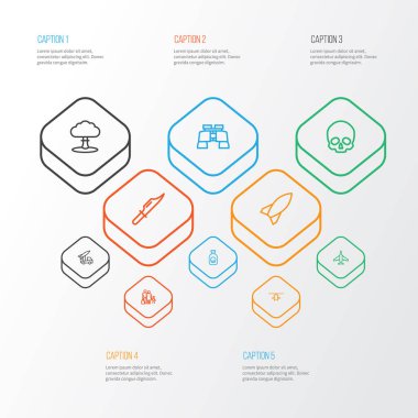 Ordu anahat simgelerini belirlemek. Askeri, kafatası, kesici ve diğer öğeleri koleksiyonu. Ayrıca Topçu, toksik, askeri gibi simgeler içerir.