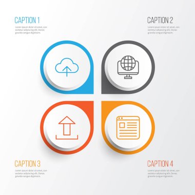 Web simgeler kümesi. Upload, genel, Web sitesi ve diğer öğeleri koleksiyonu. Ayrıca bulut, Www, depolama gibi simgeler içerir.