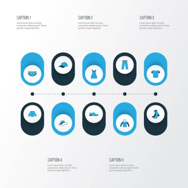 Renkli simgeler kümesi elbise. Adam ayakkabı, çorap, şapka ve diğer öğeleri koleksiyonu. Ayrıca elbise, bluz, adam gibi simgeler içerir.