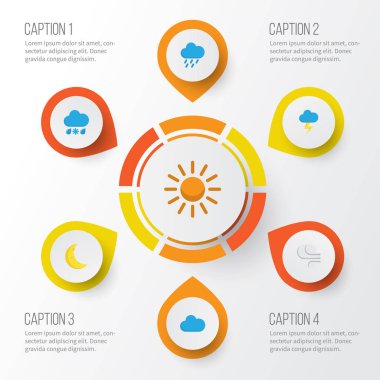 İklim düz simgeler kümesi. Fırtına, Drizzles, duş ve diğer öğeleri koleksiyonu. Ayrıca Rüzgar, Demilune, duş gibi simgeler içerir.