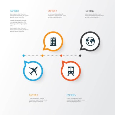 Keşif Icons Set. Bina, demiryolu taşıma, gezegen ve diğer öğeleri koleksiyonu. Ayrıca arazi, Bina, taşıma gibi simgeler içerir.