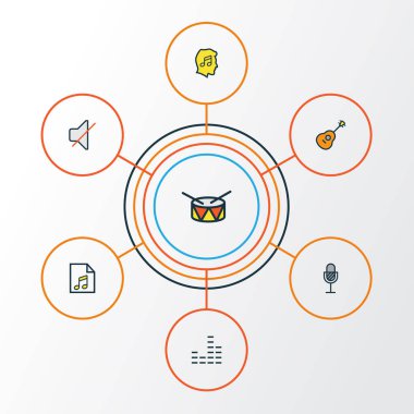 Ses renkli anahat simgelerini belirlemek. Sevgilisi, varil, dizeleri ve diğer öğeleri koleksiyonu. Ayrıca fanatik, dizeleri, amplifikatör gibi simgeler içerir.