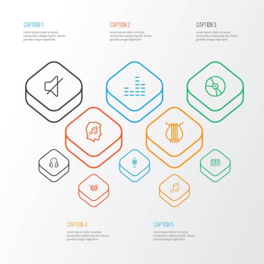 Müzik anahat simgelerini belirlemek. Melody, varil, plastik ve diğer öğeleri koleksiyonu. Gibi sessiz, solfej, biraz da simgeler içerir.