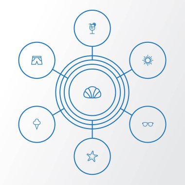 Sezon anahat simgelerini belirlemek. Dondurma, güneşli topluluğu, özetleri ve diğer öğeleri. Ayrıca şeker gibi simgeler içerir yaz, güneşli.