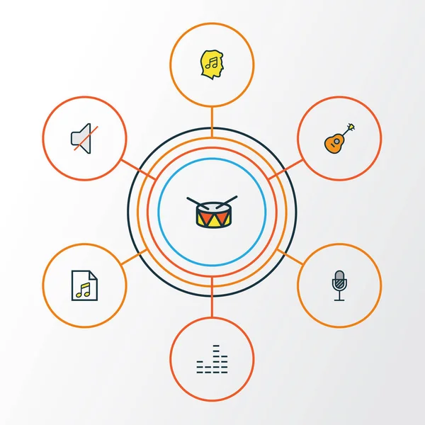 Ses renkli anahat simgelerini belirlemek. Sevgilisi, varil, dizeleri ve diğer öğeleri koleksiyonu. Ayrıca fanatik, dizeleri, amplifikatör gibi simgeler içerir.