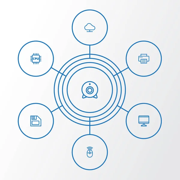 Bilgisayar anahat simgelerini belirlemek. Periferik, yazıcı, disket ve diğer öğeleri koleksiyonu. Ayrıca orta, yazıcı, depolama gibi simgeler içerir.