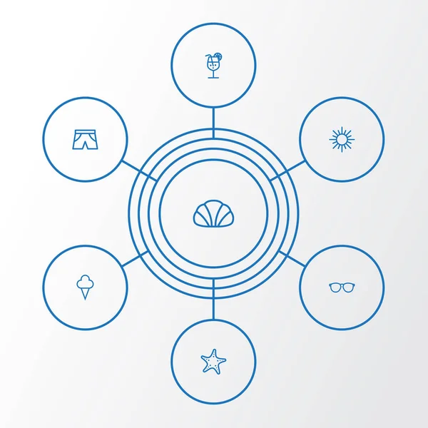 Sezon anahat simgelerini belirlemek. Dondurma, güneşli topluluğu, özetleri ve diğer öğeleri. Ayrıca şeker gibi simgeler içerir yaz, güneşli.