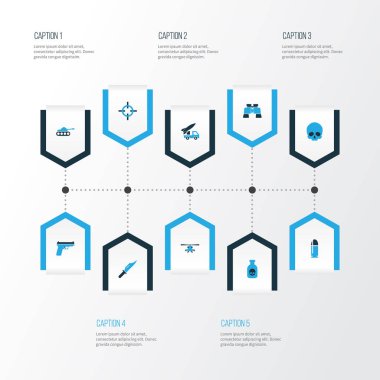 Ordu renkli simgeler kümesi. Amaç, zehir, helikopter ve diğer öğeleri koleksiyonu. Ayrıca kesici, Tank, cam gibi simgeler içerir.