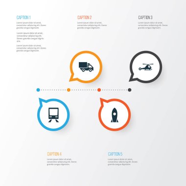 Ulaşım Icons Set. Helikopter, uzay gemisi, Van ve diğer öğeleri koleksiyonu. Ayrıca uçak, kamyon, Van gibi simgeler içerir.