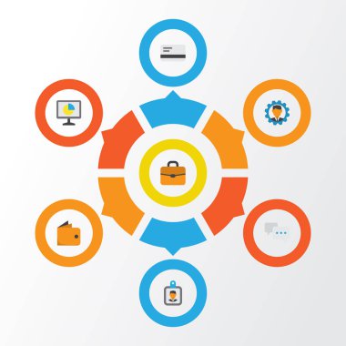 İş düz simgeler kümesi. Koleksiyon, geliştirici, sohbet bavul ve diğer öğeler. Ayrıca Yöneticisi, ödeme, kimlik gibi simgeler içerir.