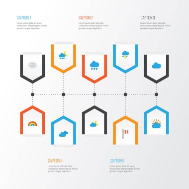 Hava düz simgeler kümesi. Yay, rüzgarlı, afiş ve diğer öğeler topluluğu. Ayrıca Frost, bulutlar, güneş gibi simgeler içerir.