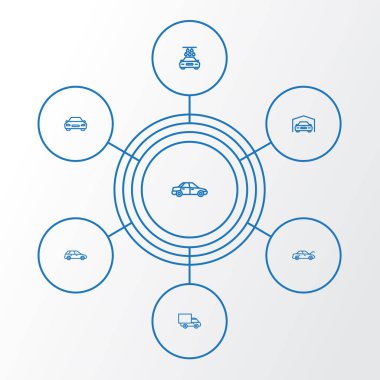 Araba anahat simgelerini belirlemek. Sedan, Hatchback, kaporta ve diğer öğeleri koleksiyonu. Ayrıca Sedan gibi yıkama, garaj simgeler içerir.