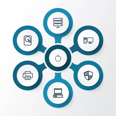 Donanım anahat simgelerini belirlemek. Datacenter, Sabit Disk, topluluğu korumak ve diğer öğeler. Ayrıca başlangıç, güvenlik duvarı, sunucu gibi simgeler içerir.