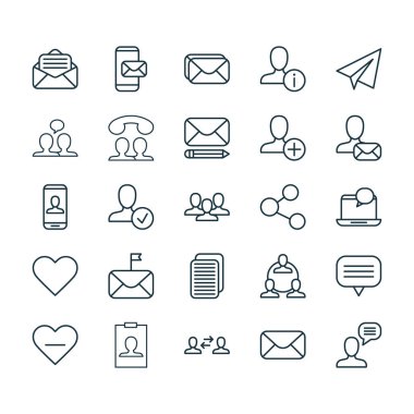 İletişim simgeler kümesi. Okunmuş ileti, birlik, düzen ve diğer öğeler topluluğu. Ayrıca INSERT, kart, kullanıcı gibi simgeler içerir.