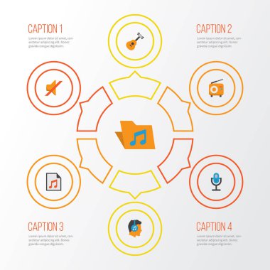 Multimedya düz simgeler kümesi. Karaoke, erkek, akustik ve diğer öğeleri koleksiyonu. Ayrıca mikrofon, gitar, ses gibi simgeler içerir.