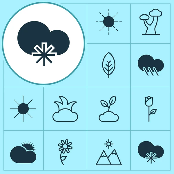 Set di icone del paesaggio. Collezione Di Paesaggio, Sole, Quercia Elementi. Include anche simboli come sole, arbusto, foglia . — Vettoriale Stock