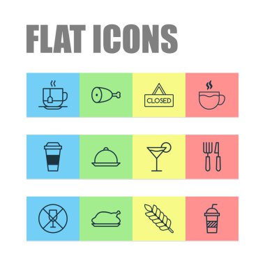 Restoran Icons Set. Kokteyl, sıcak içecek, Mocha ve diğer öğeleri koleksiyonu. Ayrıca bitki, Mocha, tavuk gibi simgeler içerir.