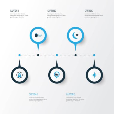 Din renkli simgeler kümesi. Yer, yön, Ramazan ve diğer öğeleri koleksiyonu. Ayrıca içerir gibi semboller yalvarıyorum, kıble, Ramazan.