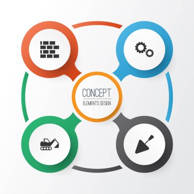 Sanayi Icons Set. Duvar, Spatula, dişli ve diğer öğeleri koleksiyonu. Ayrıca tuğla, dişli, çimento gibi simgeler içerir.